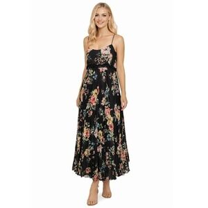 Twinset Milano Dark Feminine Lace Trim Maxi Dress Womens L Pleated Romantic